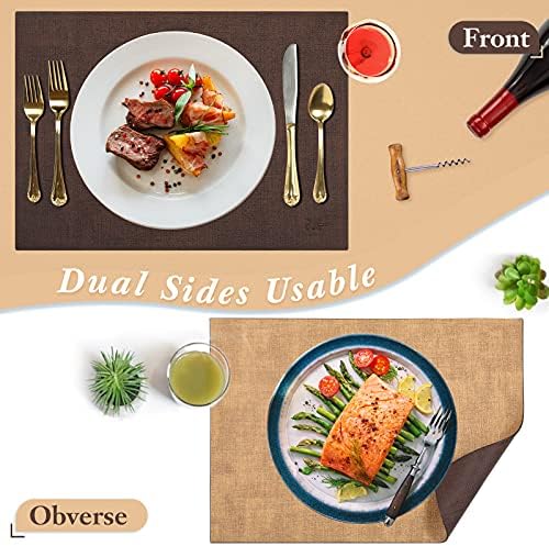 SUEH DESIGN Leather Placemats Table Mats Set of 6, Brown and Tan