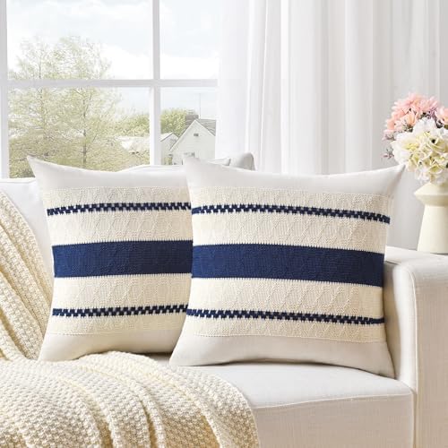 Fancy Homi Set of 2 Navy Blue Decorative Throw Pillow Covers 22x22