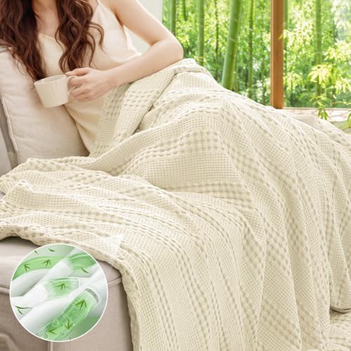 PHF Cooling Waffle Blanket for Hot Sleepers King Size, 104"x90", Ivory