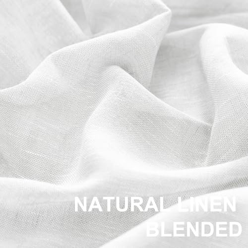 Turquoize White Linen Curtains 96 Inches Long Semi Sheer Curtains