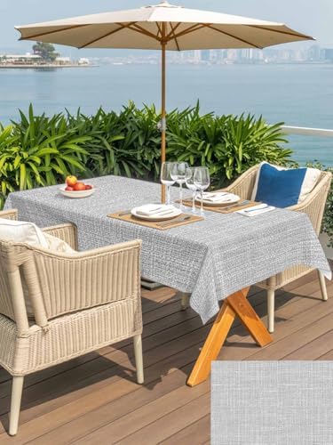 Modern Gray Linen Texture Tablecloth 60x84 Inch,Waterproof Rectangle