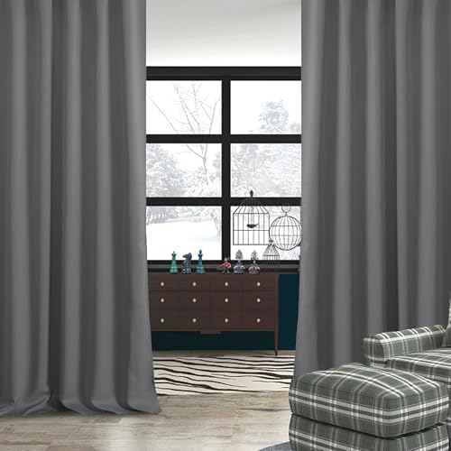 DWCN Grey Short Blackout Curtains for Bedroom - 63 inch Length Back
