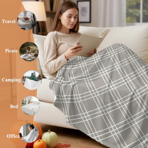 Flannel Fleece Blanket 60" x 80", Grey Tartan Microfiber Cozy Soft