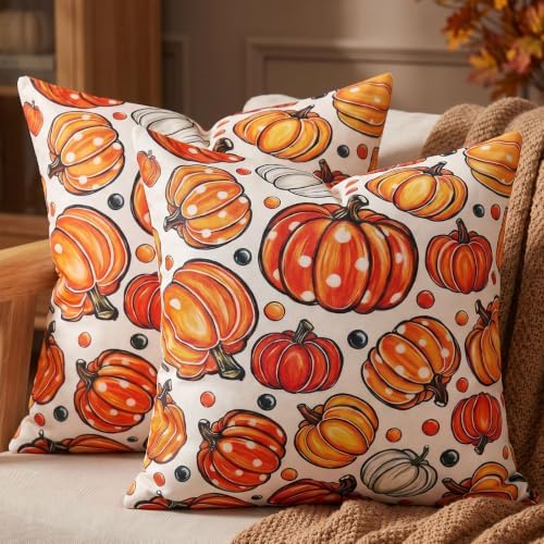 Playful Pumpkin Pillow Covers 20x20 Orange Thanksgiving Decor for