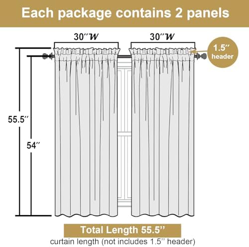 Lecloud Bessie Curtains 54 Inch Length 2 Panels, Light Filtering Faux