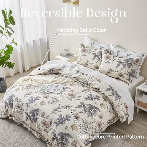 Simple&Opulence 100% Cotton Duvet Cover Set Queen Size, 3Pcs Cream