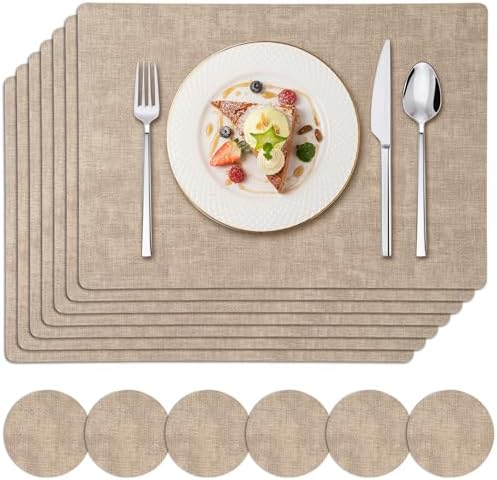 6 Placemats and 6 Coasters Set PU Leather Placemats for Dining Table
