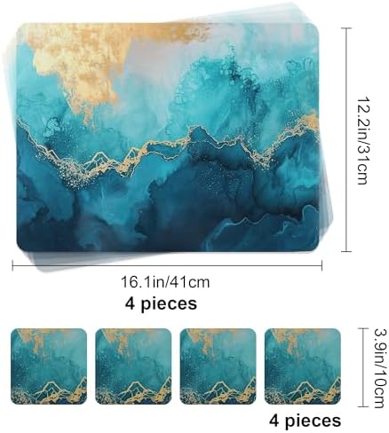 fanquare Cork Placemats and Coasters Set of 4 with Marble Pattern