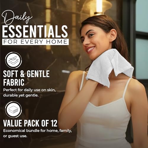 RIVERSIDE 12 Pack Premium Wash Cloths, 12x12 in, 600 GSM, White