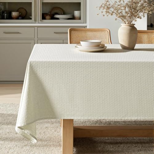 MIULEE Ivory Linen Rectangle Tablecloth 52x70 Inch