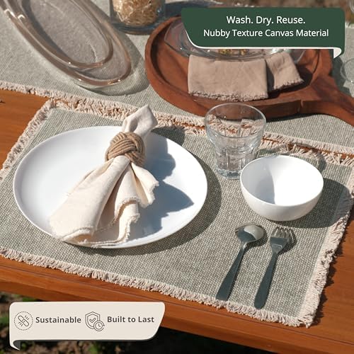 Hausattire Cotton Frayed Placemats Set of 6 Dining Table 13x19 Inch