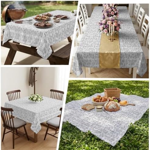 Vintage Gray Table Cloth, Rustic Minimalist Floral Print Farmhouse