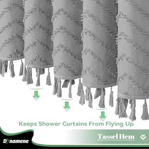 Dynamene Boho Farmhouse Fabric Shower Curtain Tufted Chevron 72"x72"