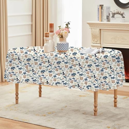 Ditsy Floral Print Oval Table Cloth, Waterproof Duty Vinyl Plaid