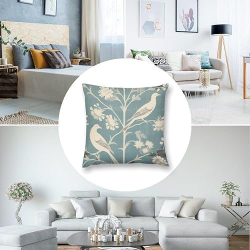 Chenonceau Birds and Botanicals Aquamarine Decorative Throw Pillow