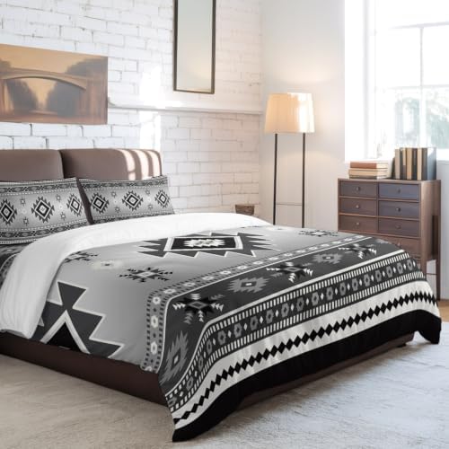 Grey Bohemian Full Duvet Cover Set - 4 Pcs Comforter Cover Bedding