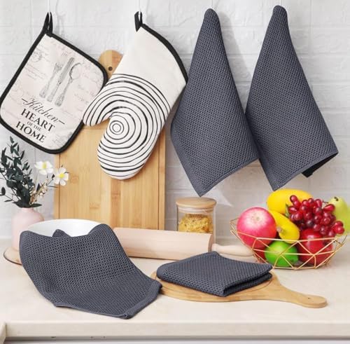 Textured Cotton Kitchen Towels – 12-Pack (12x12 in, Charcoal Gray)