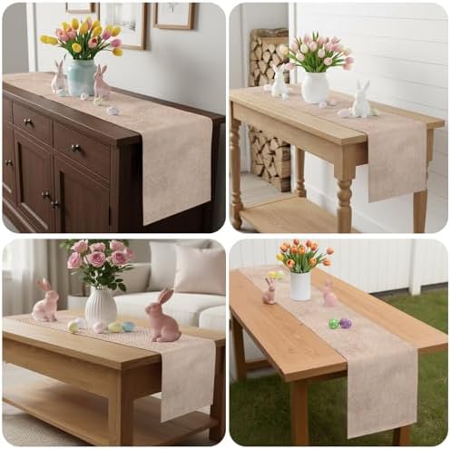 Beige Burlap Texture Table Runner Farmhouse Nature Linen Grain