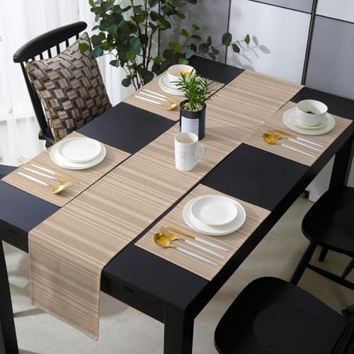 Beige Tan Table Runner and Placemats for Dining Table, Burlap Coffee