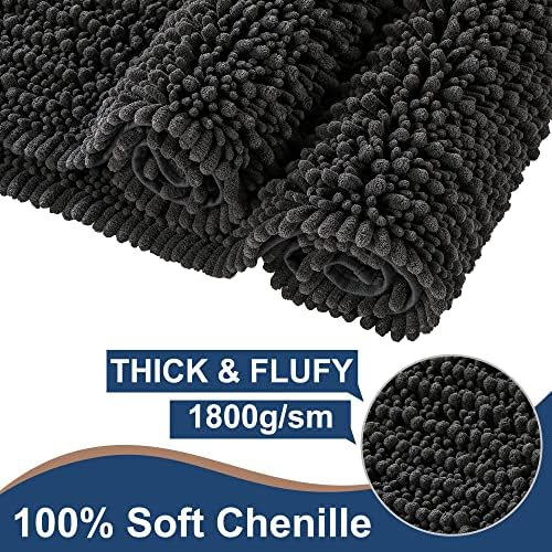 FLOLEOPA Luxury Chenille Charcoal Grey Bathroom Rugs Bath Mats Sets