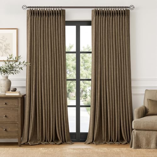 MIULEE Pinch Pleated Blackout Linen Curtains Dutch Cocoa 2 Panels