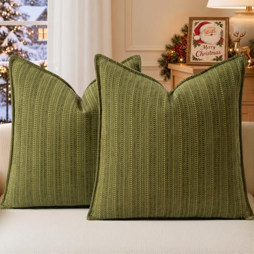 a moment Olive Green Designer Textured Throw Pillow Covers 22x22 Set