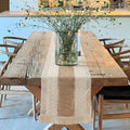 Farmhouse Decor Boho Table Runner with Macrame, Elegant Beige Brown