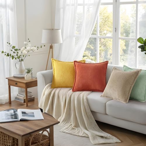 Mecatny Corduroy Fall Throw Pillow Covers 20x20 Set of 2 Mustard