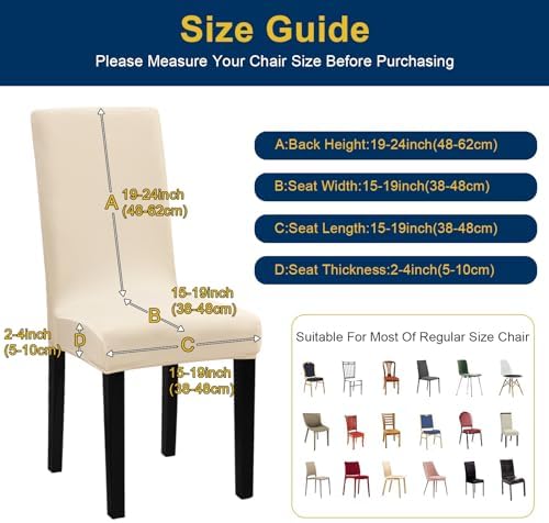 Chair Covers, Stretch Dining Room Chair Covers Set of 6, Removable