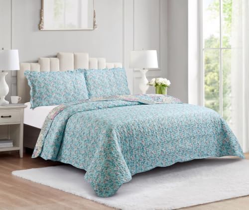 Brilliant Sunshine Lilac Rose Toile Lively Patchwork Quilt Set, King