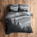 Grey Forest Duvet Cover King Size, Misty Mountain Pattern Bedding Set