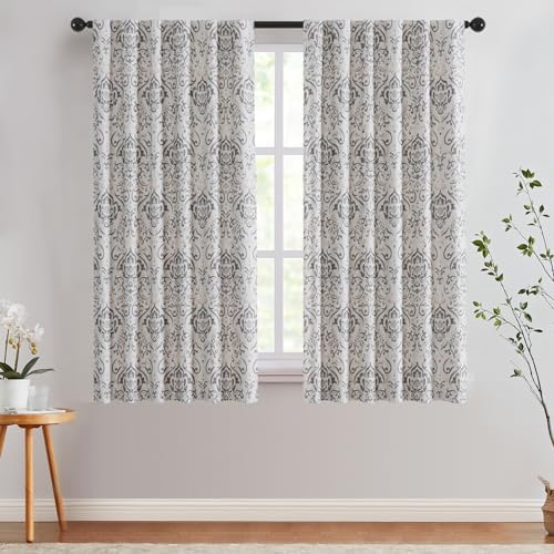 Lazzzy Gray Damask Blackout Curtains 63 Inch Length, Grey Floral