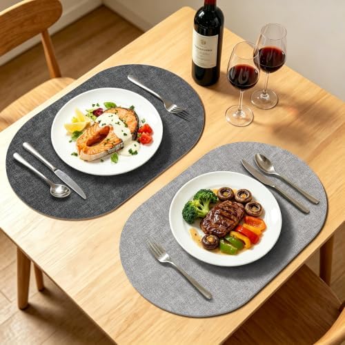 Oval Placemats for Dining Table Set of 4, 11.8 x 17 Inch, Light