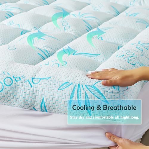 WhatsBedding 5 Inch Queen Mattress Topper Breathable Bamboo Viscose