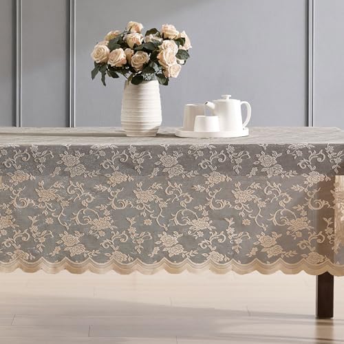 HLC.ME Harper Floral Lace Tablecloth, Round, 70 Inch Round, Linen