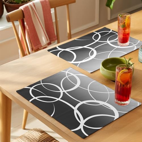 Cotton Linen Placemats for Dining Table Set of 8 Gradient Grey Line