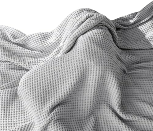 Cotton Blanket Queen Size for Summer Waffle Weave Thin Lightweight