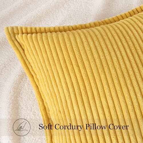 Mecatny Corduroy Fall Throw Pillow Covers 20x20 Set of 2 Mustard