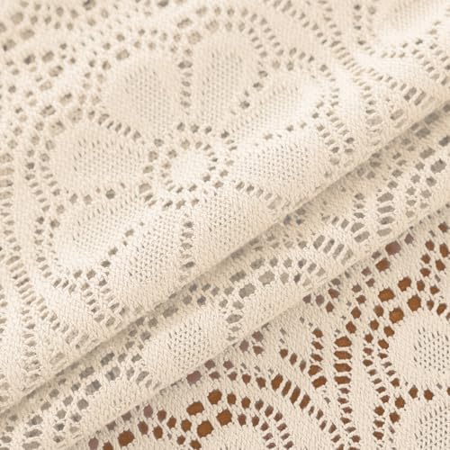 Boho Crochet Cotton Lace Tablecloth Rectangle 52 x 70 Inch Beige