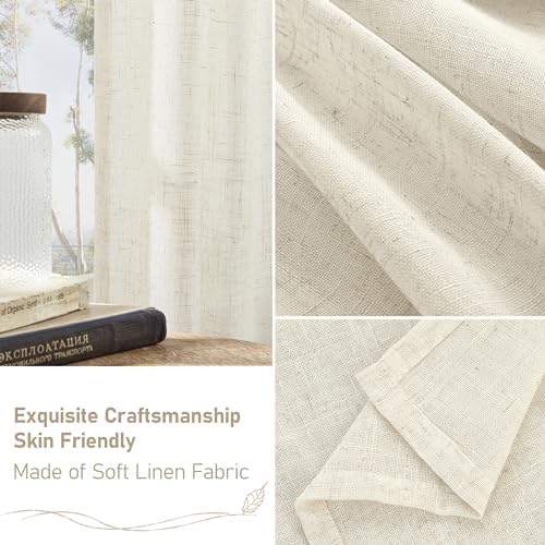 LAMIT Natural Linen Blended Curtains for Living Room 120 Inch Semi