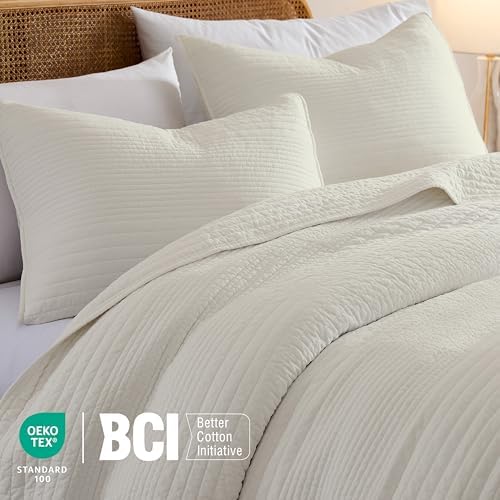 palassio 100% Cotton Quilt Set California Cal King Size, Light Beige