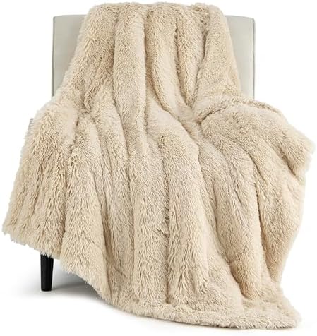 Bedsure Faux Fur Fluffy Sherpa Throw Blanket Couch Twin Beige 60"x80"