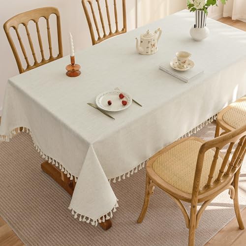 Beige Cream Linen Table Cloth for Dining Room Kitchen Flax Burlap