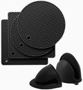 Silicone Oven Mitts and Pot Holders Sets, Hot Pads Kitchen, Black