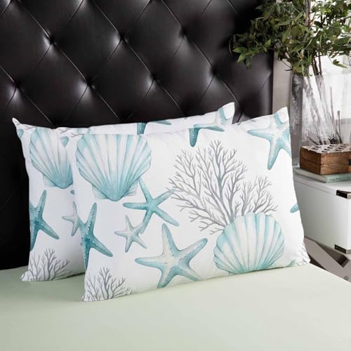 Outdoor Pillow Covers with Inserts,Teal Coastal Waterproof Decorative