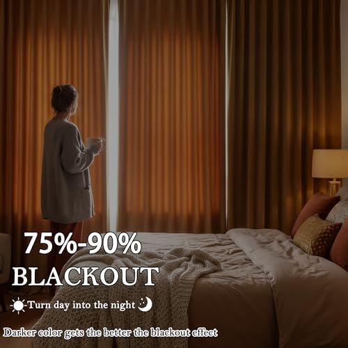 Timeper Gold Brown Blackout Back Tab Velvet Curtains 52x72 inches 2Pcs