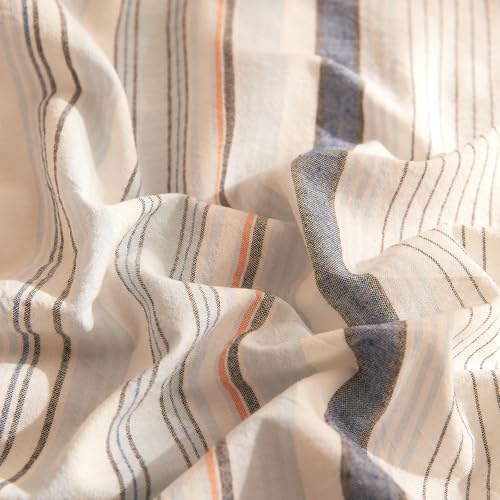 HighBuy Blue Grey Striped Duvet Cover Set King 100% Washed Cotton