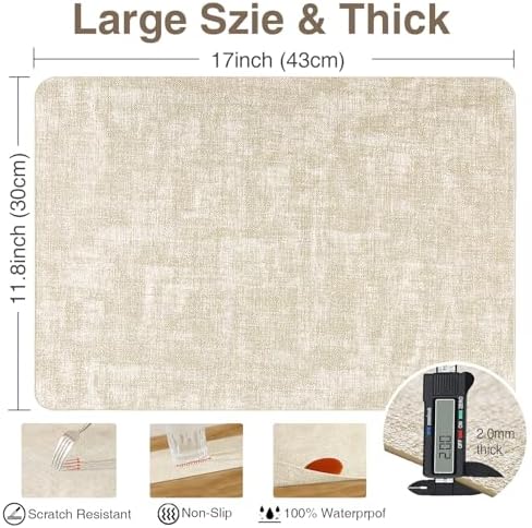 Faux Leather Placemats Set of 6, 12" x 17", Beige