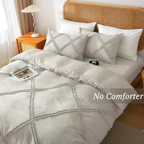 MILDLY Boho Duvet Cover Oatmeal - Tufted Geometric Textured Full Size