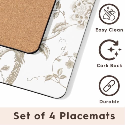 Laura Ashley Cork Placemats, 16 x 12-inch, Set of 4, Summer Palace